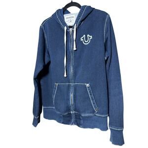 0161 Vintage True Religion Zip Hoodie Blue Contrast Stitch Medium